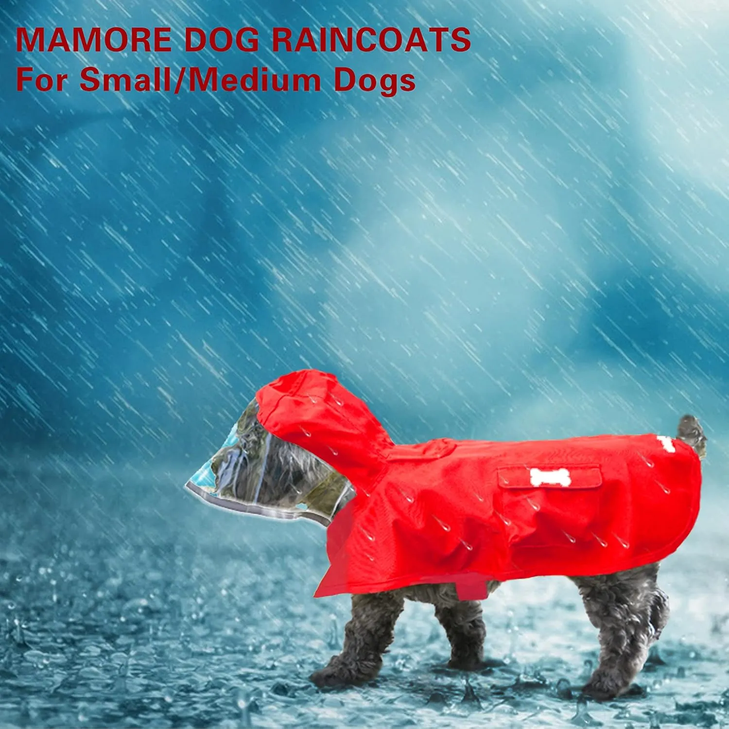 Dog Raincoat,Waterproof Rain Poncho with Hoodie, High Reflective Adjustable Pet Rain Jacket with Leash Hole for Small Medium and Large Dogs (Red, Small)
