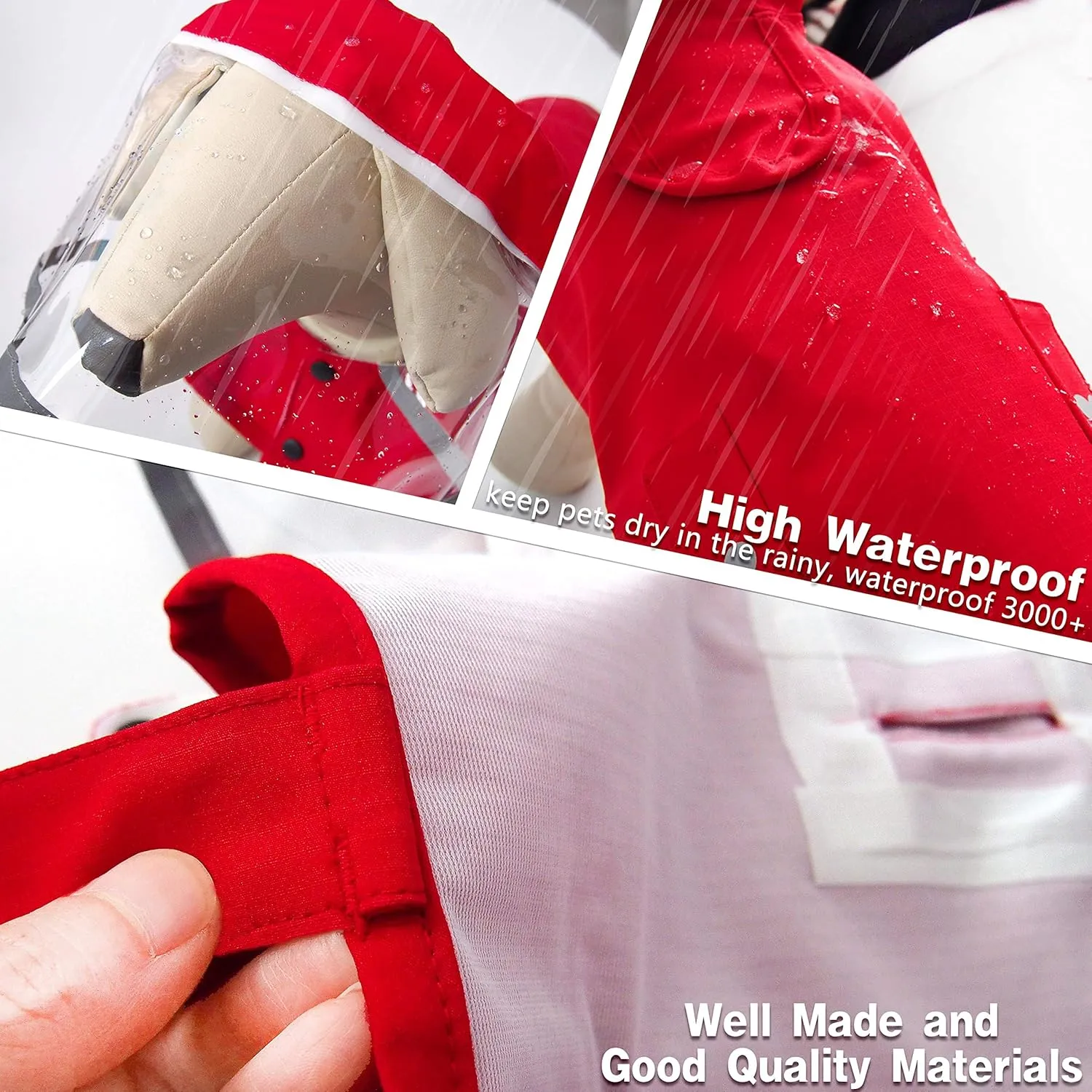Dog Raincoat,Waterproof Rain Poncho with Hoodie, High Reflective Adjustable Pet Rain Jacket with Leash Hole for Small Medium and Large Dogs (Red, Small)