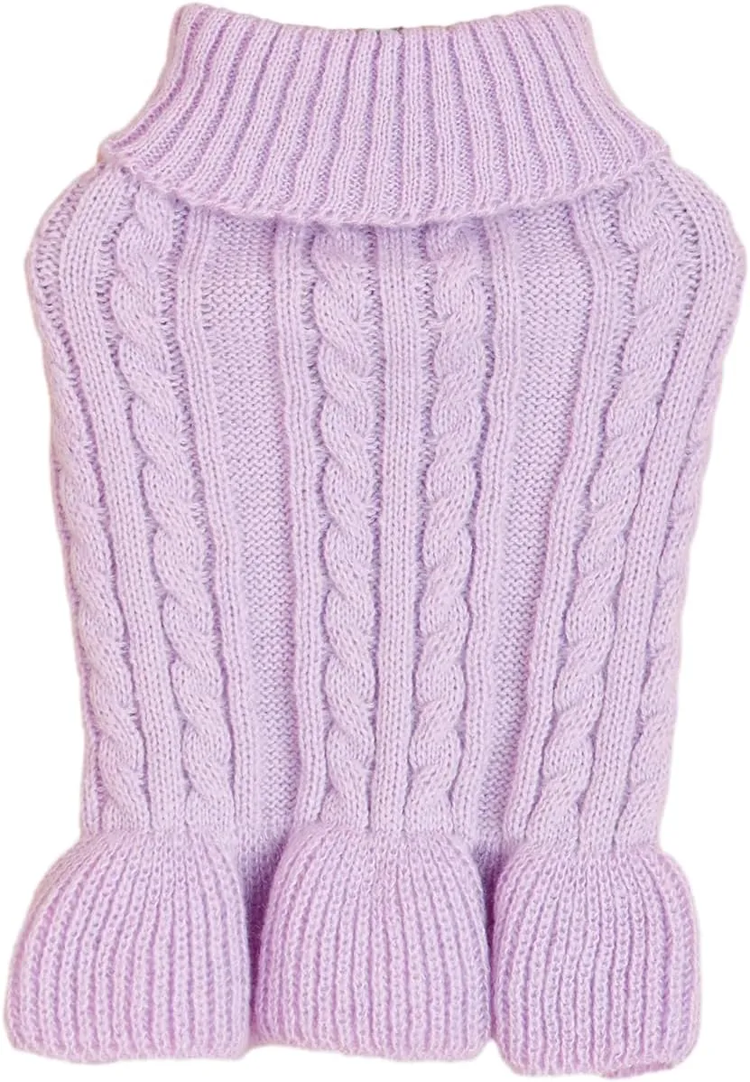 Dog Sweater & Dress - Cable Knit Pet Clothes for Small Dogs & Cats (Light Purple, Large)
