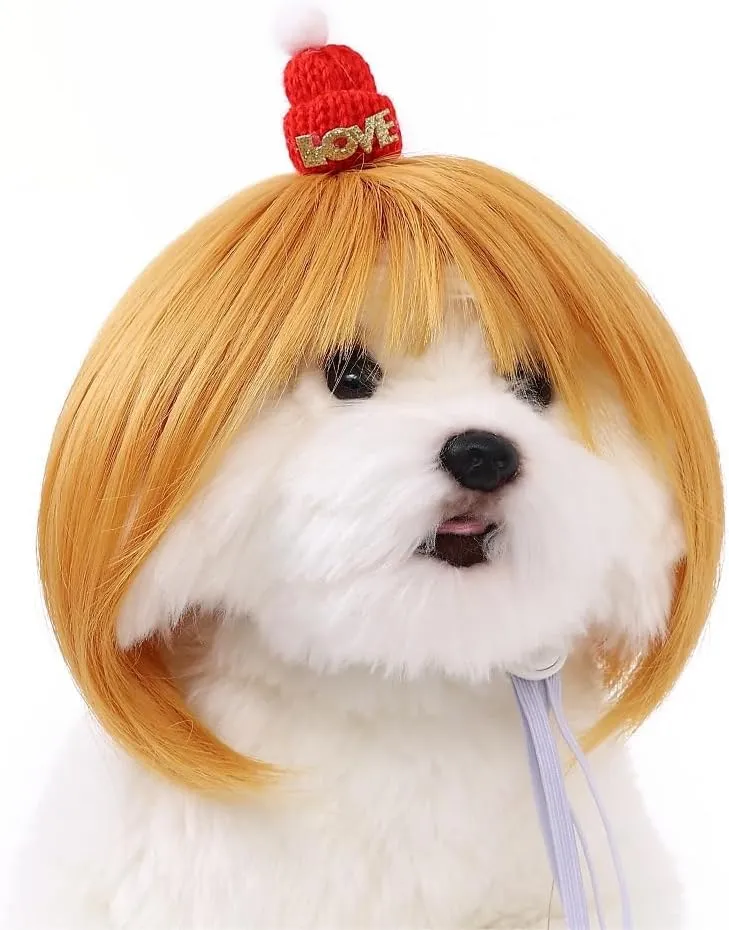 Dog Wig Pet Costumes, Small Dog Headwear for Christmas Eve Festival Party Decor, Head Wear Apparel ToyPet Wig-Adjustable Costume (Style 2)