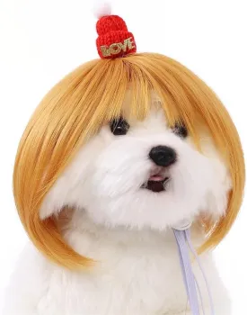Dog Wig Pet Costumes, Small Dog Headwear for Christmas Eve Festival Party Decor, Head Wear Apparel ToyPet Wig-Adjustable Costume (Style 2)