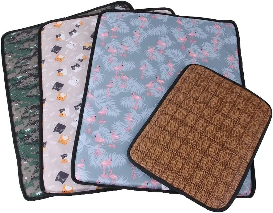 Double Sided Pet Self Cooling Mat,Summer Reusable Pet Blanket Pads Sleeping Cushion Washable Foldable Bamboo Fiber Bed Mats for Cats Puppy Dogs(Cat Print,M)