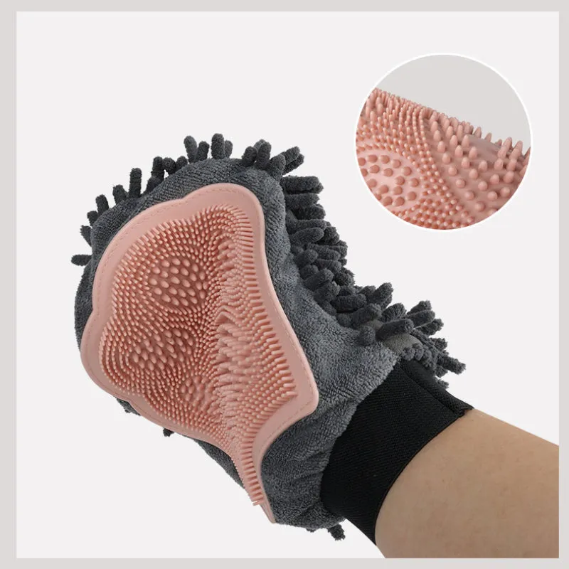 Dual-Sided Pet Bathing Brush and Grooming Glove