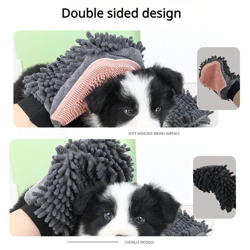 Dual-Sided Pet Bathing Brush and Grooming Glove