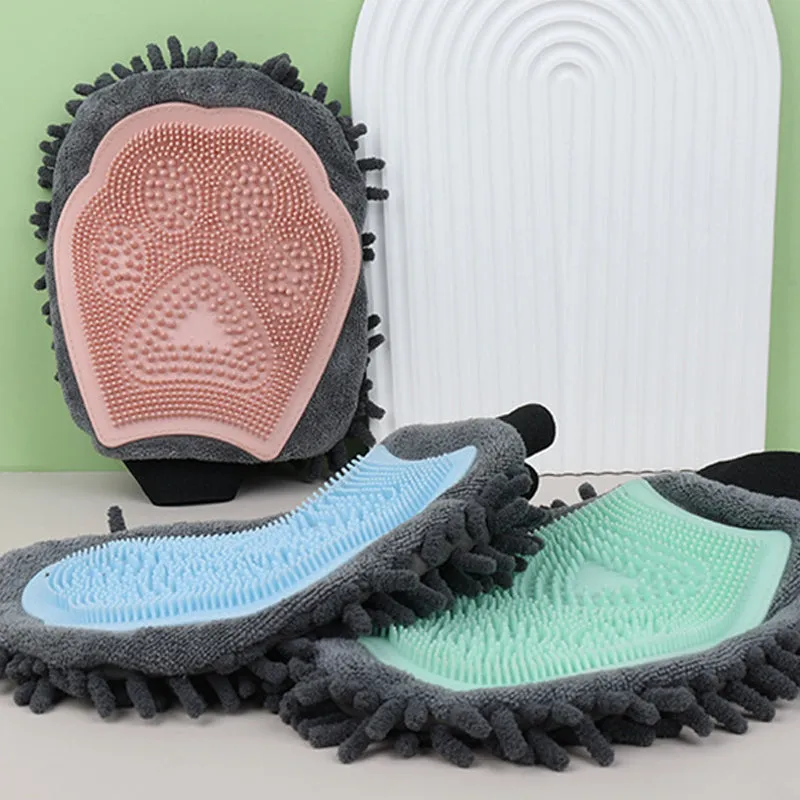 Dual-Sided Pet Bathing Brush and Grooming Glove