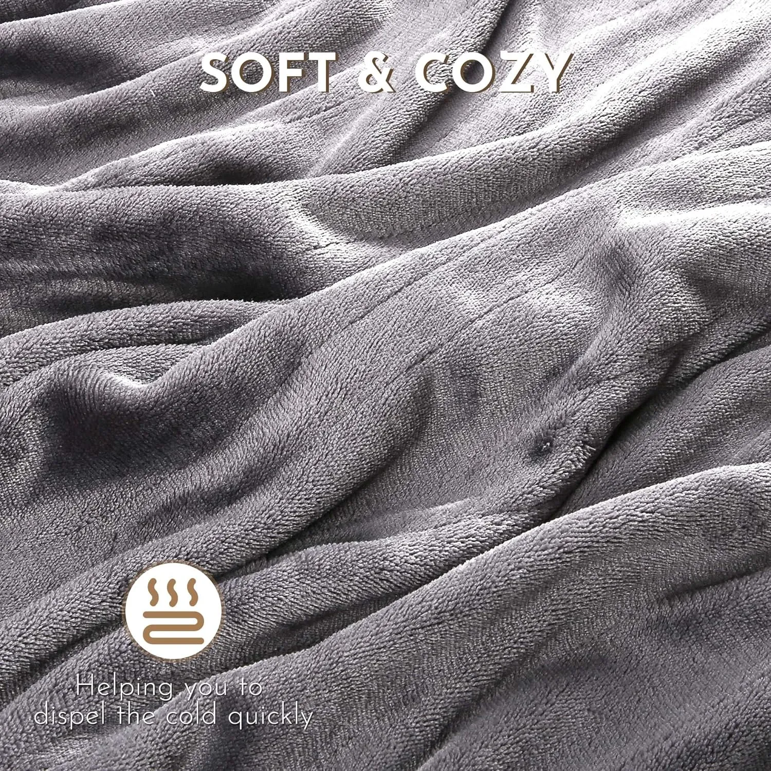 Electric Heated Blanket, 50" x 60" Throw Size, Soft Flannel, 5 Heating Levels, 3 Hours Auto Off, Warmth Throughout The Body - Light Grey