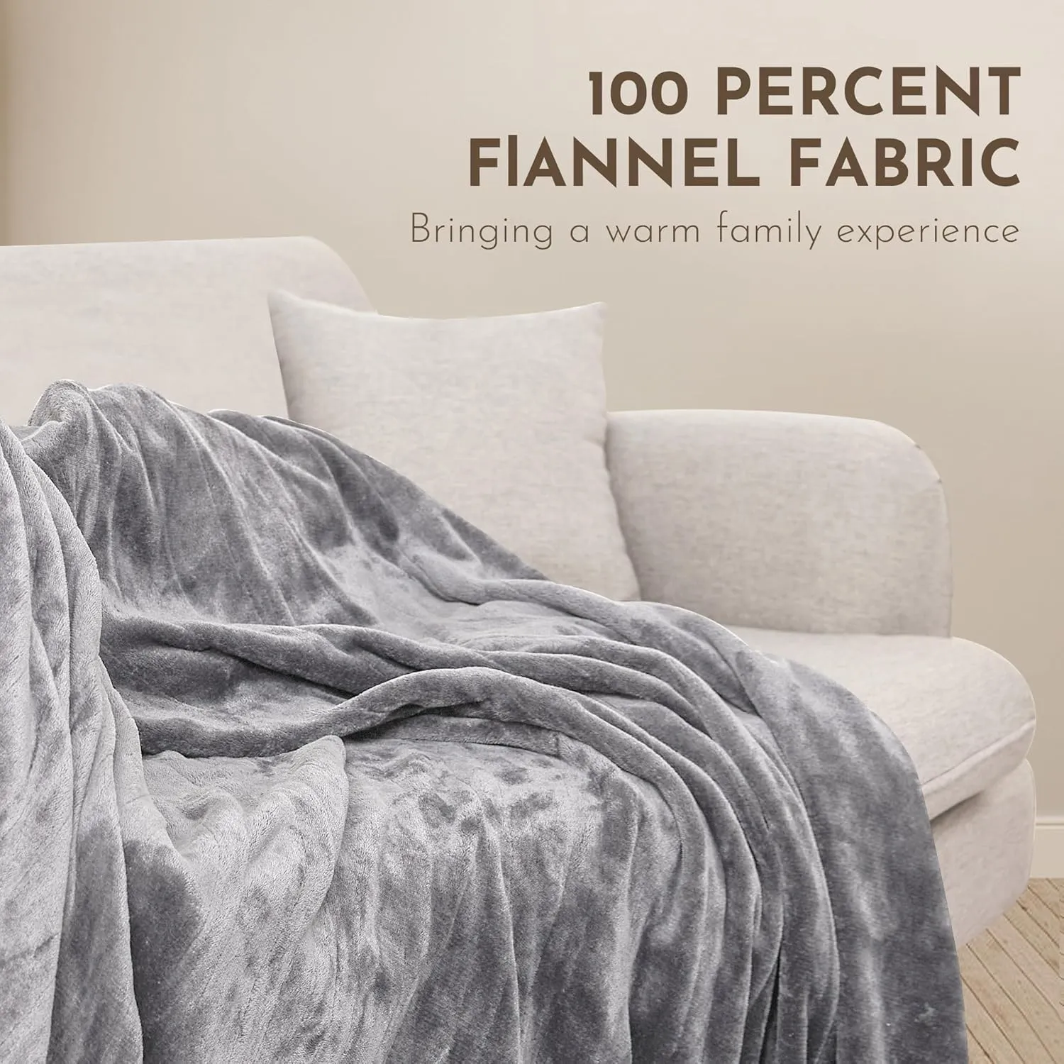 Electric Heated Blanket, 50" x 60" Throw Size, Soft Flannel, 5 Heating Levels, 3 Hours Auto Off, Warmth Throughout The Body - Light Grey