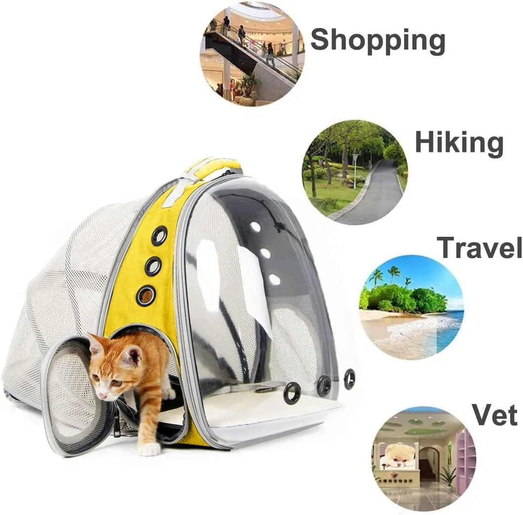 Expandable Cat Backpack Carrier, Fit up to 20 lbs, Space Capsule Astronaut Bubble Window Pet Backpack for Large Cat and Small Puppy Yellow