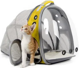Expandable Cat Backpack Carrier, Fit up to 20 lbs, Space Capsule Astronaut Bubble Window Pet Backpack for Large Cat and Small Puppy Yellow