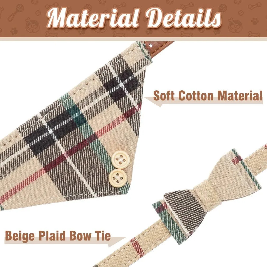 EXPAWLORER Dog Collar and Leash Set - Classic Plaid Puppy Bow Tie and Cat Bandana Collar with Bell, Pet Leash Tangle Free, Adjustable for Small Medium Large Pets, Holiday Ideal Gift