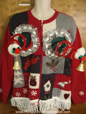 Fancy Patchwork Naughty Ugly Christmas Sweater with Funny Boobs