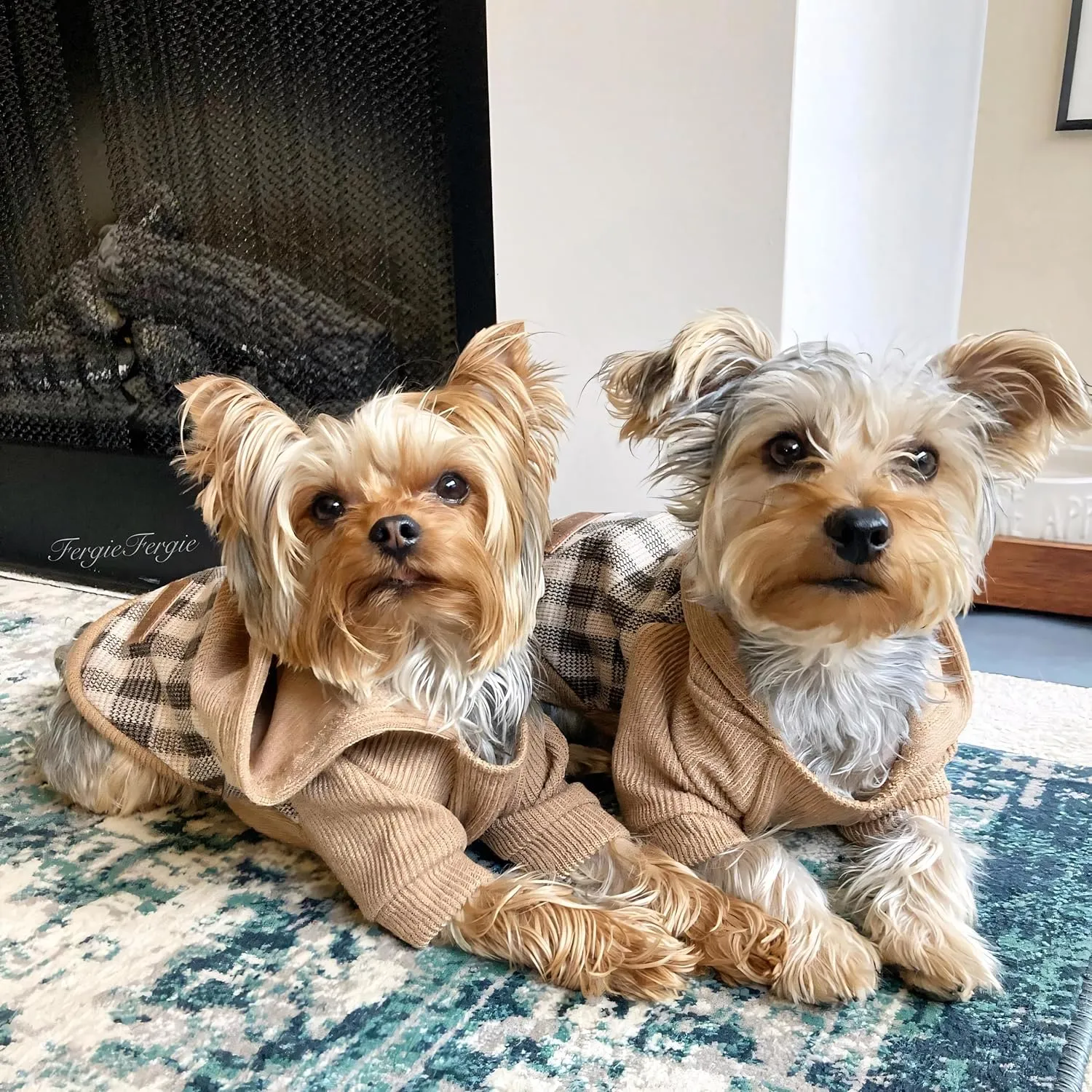 Fitwarm Tartan Plaid Dog Hoodie, Knitted Dog Clothes for Small Dogs Boy, Pet Sweatshirt, Knitted Sweater, Beige, Large