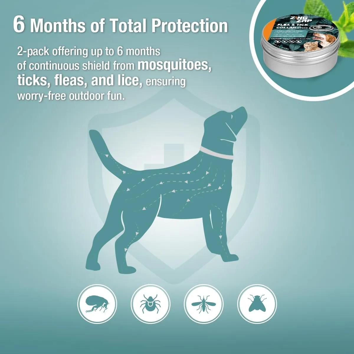 Flea & Tick Collar 2-Pack Gray, Protects from Biting Insects, Adjustable Fits Both Dogs & Cats, Built-in Plant Based Formula, Slow Release Lasting Protection, Waterproof
