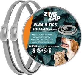 Flea & Tick Collar 2-Pack Gray, Protects from Biting Insects, Adjustable Fits Both Dogs & Cats, Built-in Plant Based Formula, Slow Release Lasting Protection, Waterproof