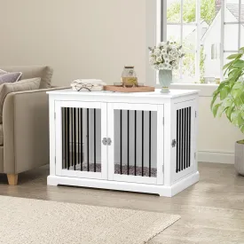 Furniture Style Dog Crate with Cushion, Dog Kennel Medium, Pet Crates, Dog Cage for Small and Medium Dogs, Decorative Dog Kennel with Flip-top Plate, Chew-Proof Metal Bars, White