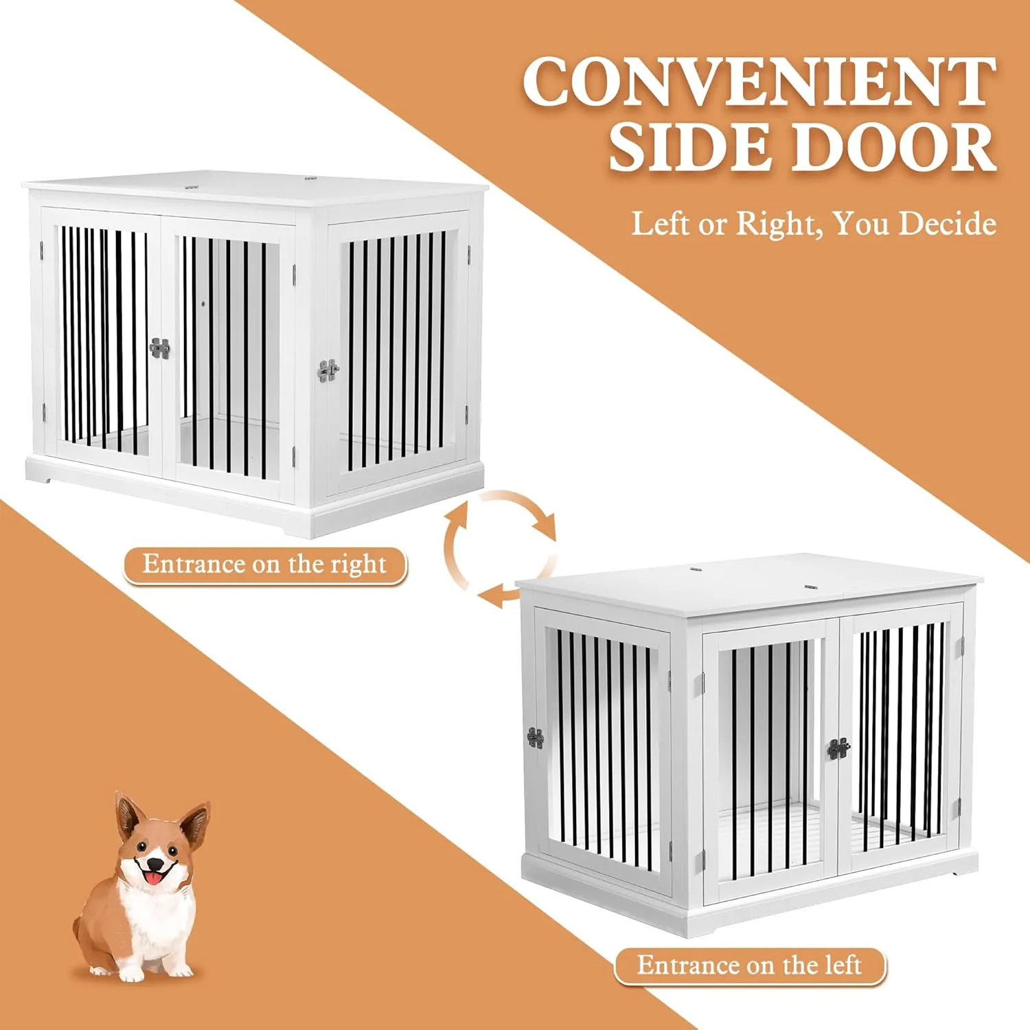 Furniture Style Dog Crate with Cushion, Dog Kennel Medium, Pet Crates, Dog Cage for Small and Medium Dogs, Decorative Dog Kennel with Flip-top Plate, Chew-Proof Metal Bars, White