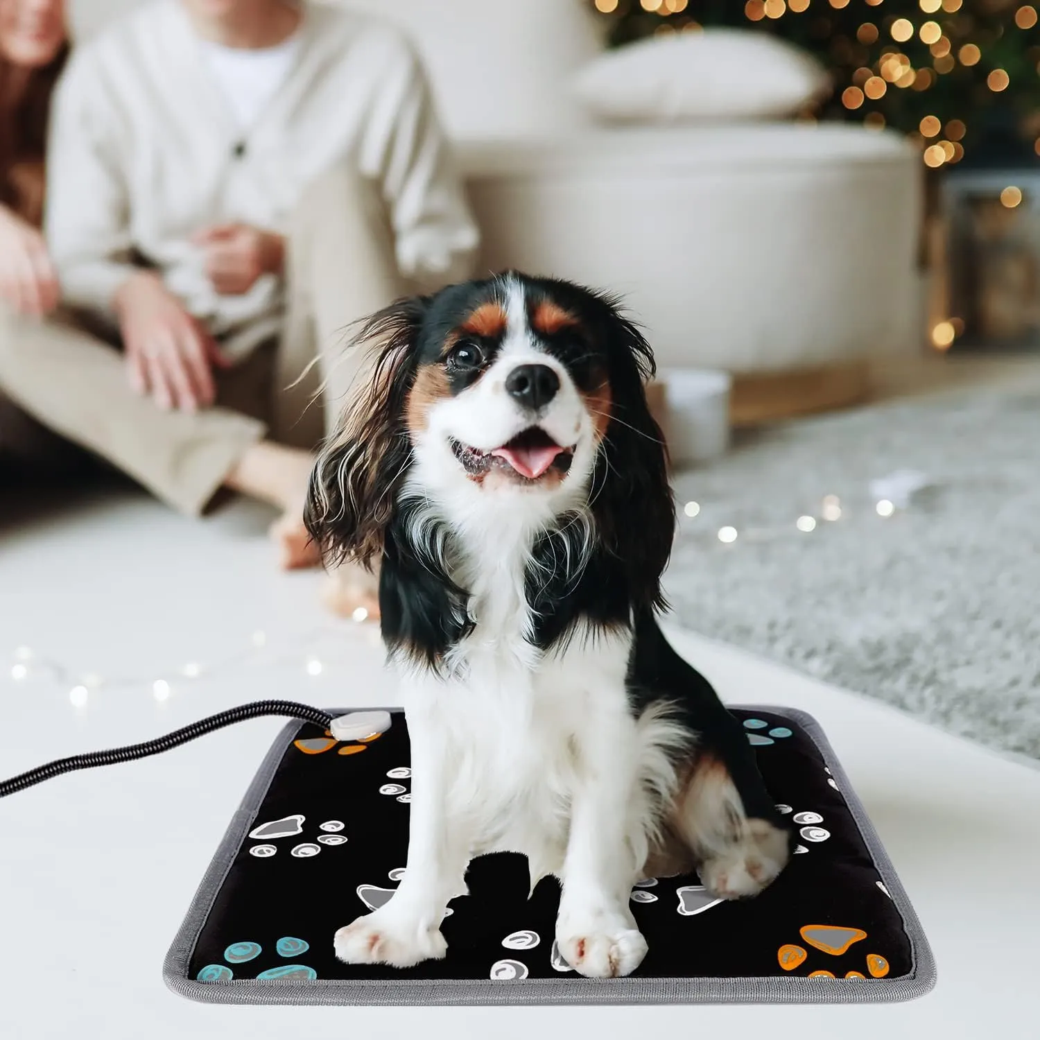 Furrybaby Pet Heating Pad, Waterproof Dog Heating Pad Mat for Cat with 5 Level Timer and Temperature, Pet Heated Warming Pad with Durable Anti-Bite Tube Indoor for Puppy Dog Cat (Black Paw, 17" X 17")