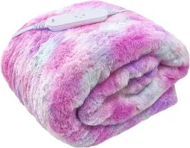 GOQO TOMO Electric Heated Blanket 50" x 60" Throw Wrap with 12 Heating Levels for Home Office Use Pink Tie dye