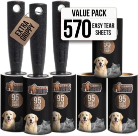 GORILLA GRIP Extra Grippy Lint Rollers, 570 Large Easy Tear Sheets, 3 Comfort Handles   6 Refillable Rolls Included, Pet Hair Remover Brush, Clothes Furniture, Dog, Cat Animal Friendly Reusable Roller