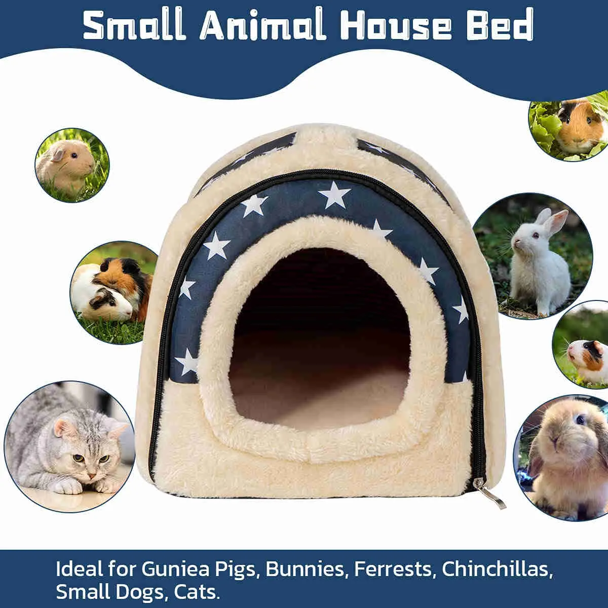 Guinea Pig Hideout，Bunny Bed, Small Animal Bed, Small Animal Bed, 1 Pack (BlueStars)