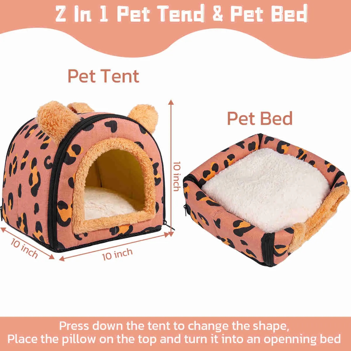 Guinea Pig Hideout，Bunny Bed, Small Animal Bed, Small Animal Bed, 1 Pack (Leopard Pink)