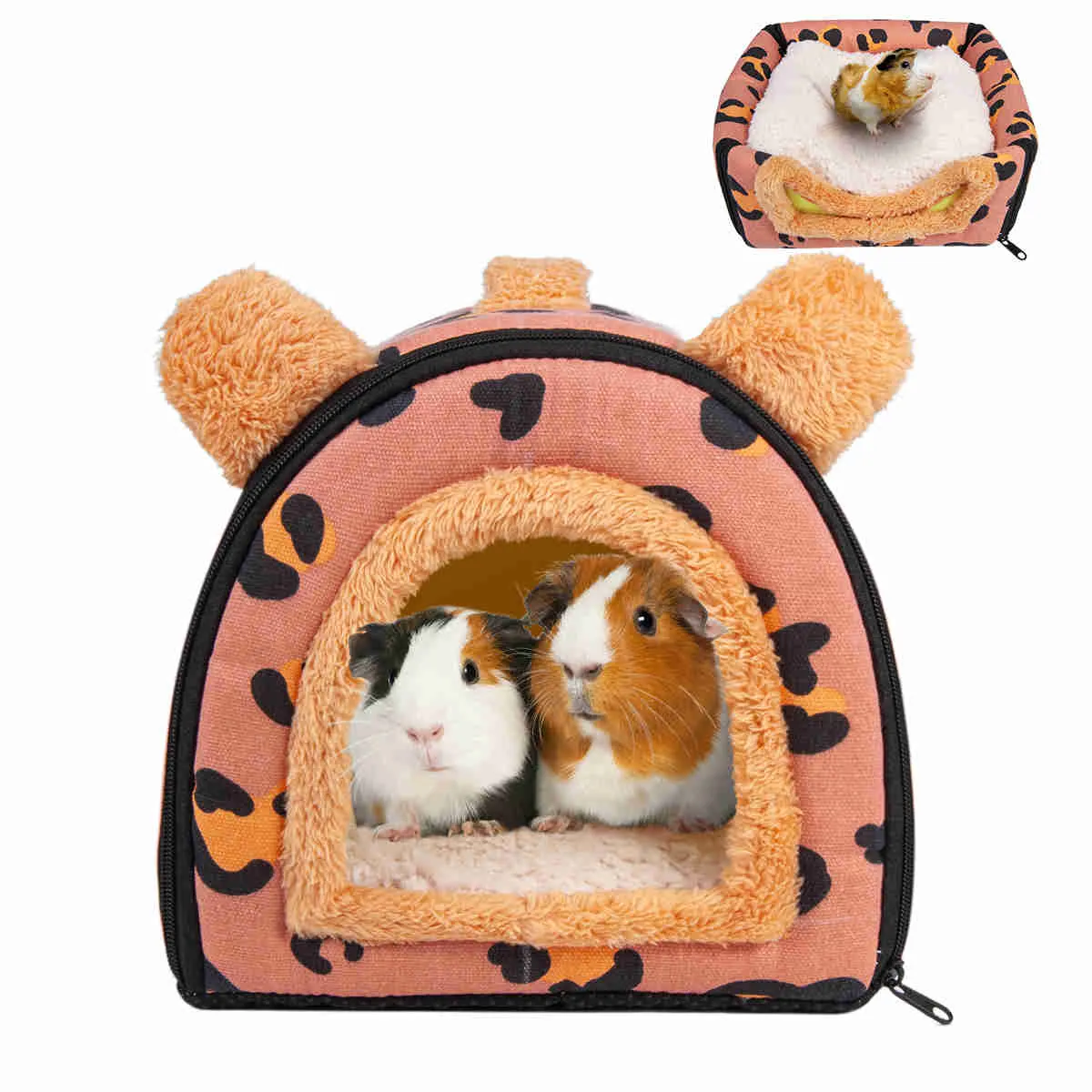 Guinea Pig Hideout，Bunny Bed, Small Animal Bed, Small Animal Bed, 1 Pack (Leopard Pink)