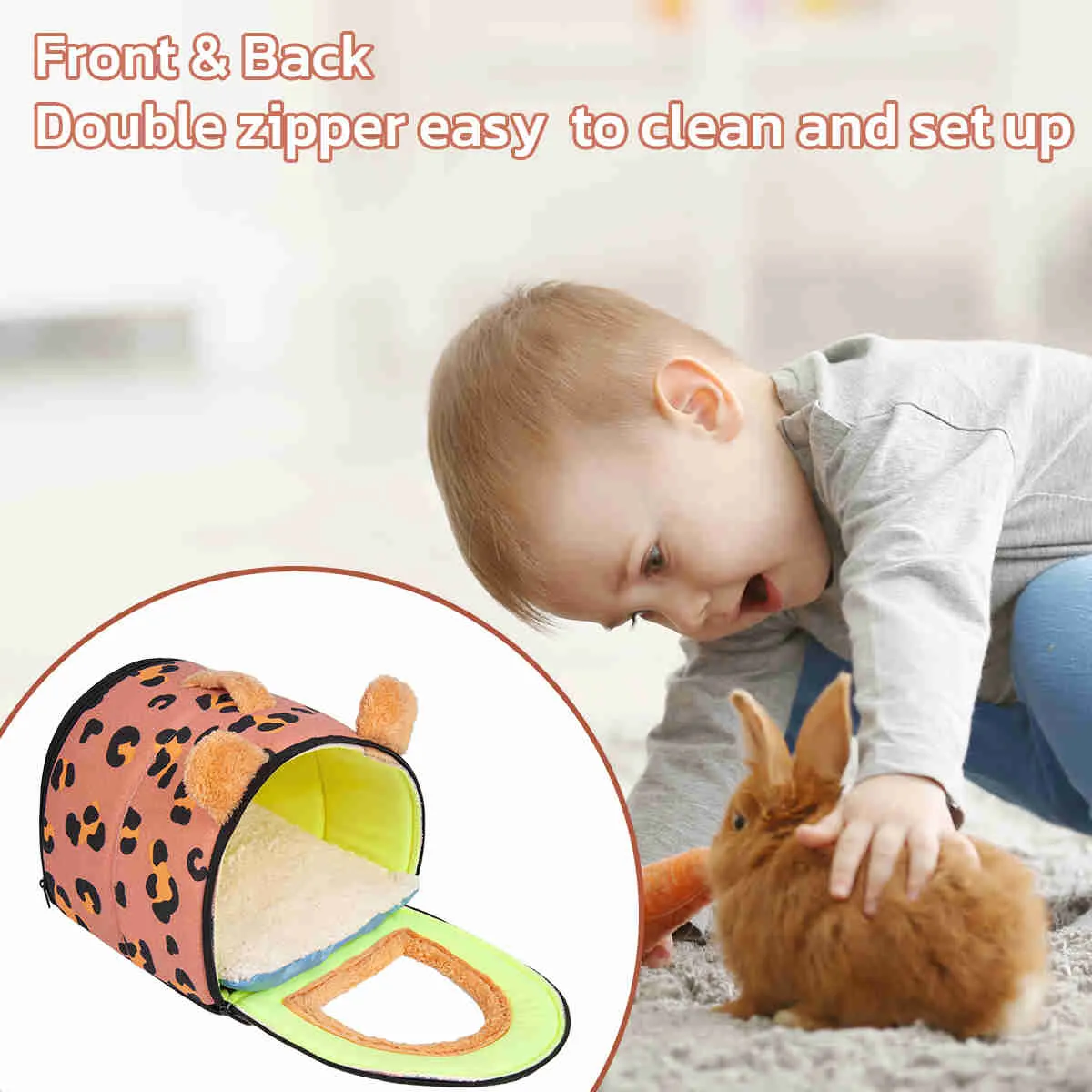 Guinea Pig Hideout，Bunny Bed, Small Animal Bed, Small Animal Bed, 1 Pack (Leopard Pink)