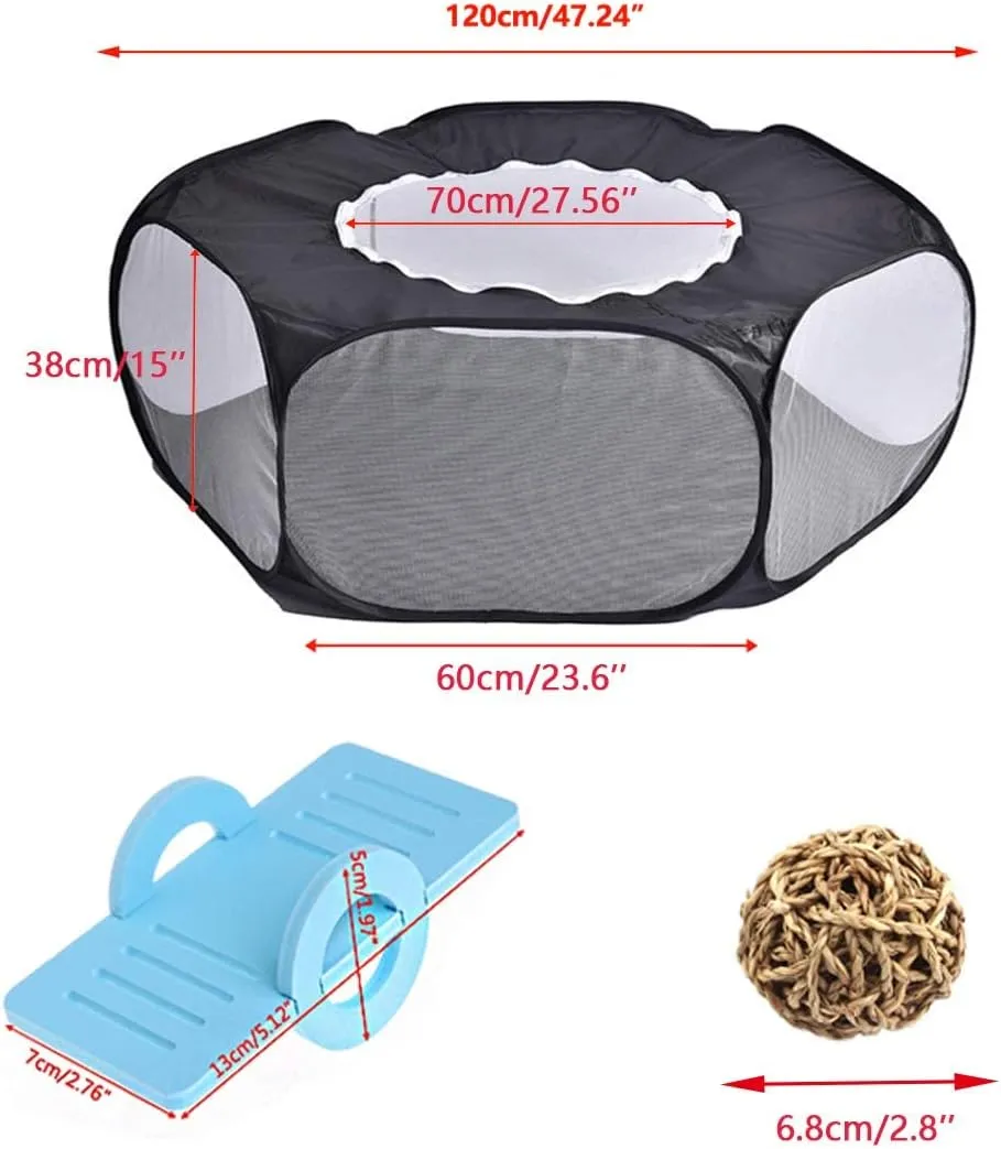 Hamster Playpen with Cover, Large - Foldable Exercise Playpen, Breathable and Transparent Pet Cage Fence Indoor/Outdoor for Guinea Pigs Hedgehogs Gerbils Dwarf Rabbits Bunny Chinchillas Rats