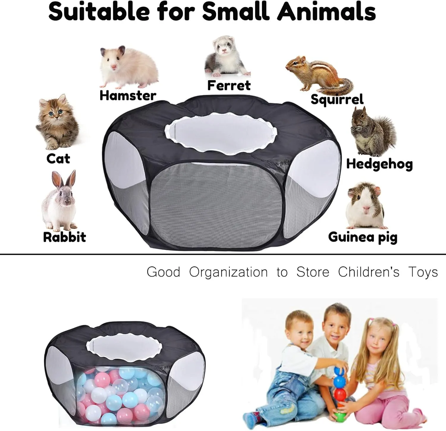 Hamster Playpen with Cover, Large - Foldable Exercise Playpen, Breathable and Transparent Pet Cage Fence Indoor/Outdoor for Guinea Pigs Hedgehogs Gerbils Dwarf Rabbits Bunny Chinchillas Rats