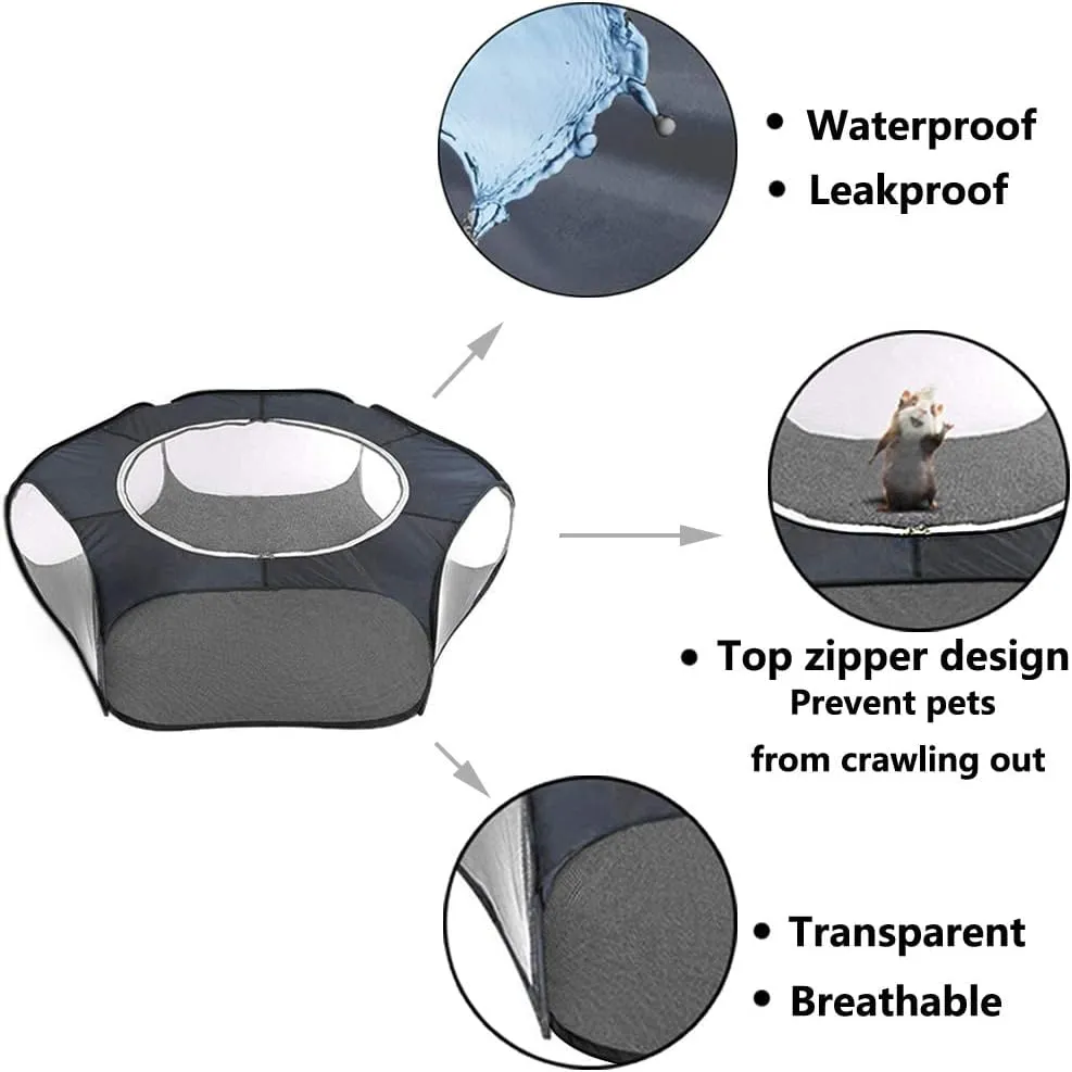 Hamster Playpen with Cover, Large - Foldable Exercise Playpen, Breathable and Transparent Pet Cage Fence Indoor/Outdoor for Guinea Pigs Hedgehogs Gerbils Dwarf Rabbits Bunny Chinchillas Rats