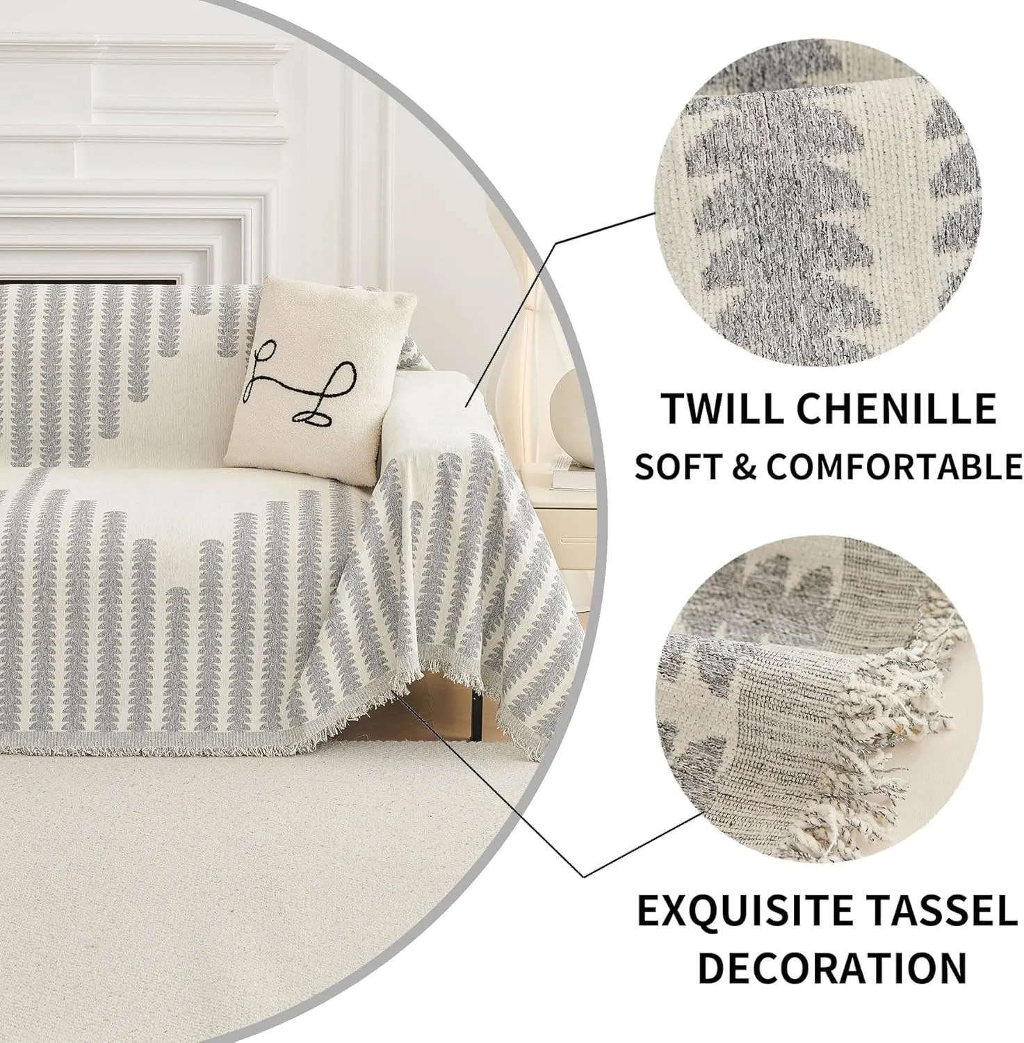 HAOMAIJIA Boho Sofa Covers Couch Covers for 2 Cushion Couch Sofa Pet Friendly Soft Thick Non Slip Couch Cover for Dogs Washable Sectional Couch Covers L Shape Furniture Protector (Grey, 71"x102")