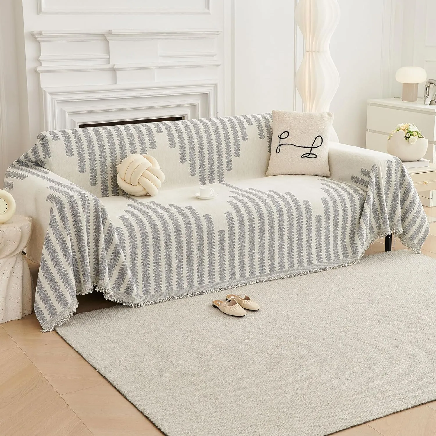 HAOMAIJIA Boho Sofa Covers Couch Covers for 2 Cushion Couch Sofa Pet Friendly Soft Thick Non Slip Couch Cover for Dogs Washable Sectional Couch Covers L Shape Furniture Protector (Grey, 71"x102")