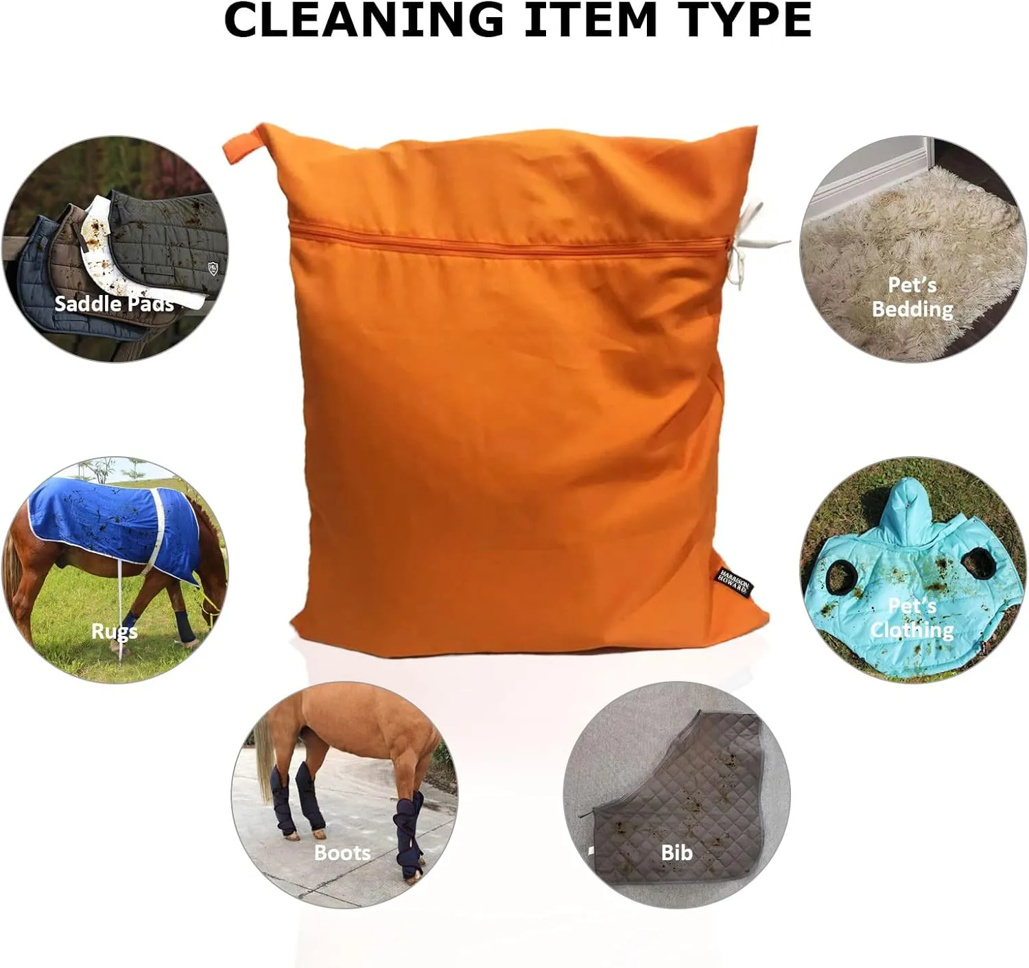 Harrison Howard Pet Washing Bag Dog Cat Horse Hair Laundry Bag for Rug Sheet Boots Pets Laundry Helper Jumbo 48L 78cm x 70cm Orange