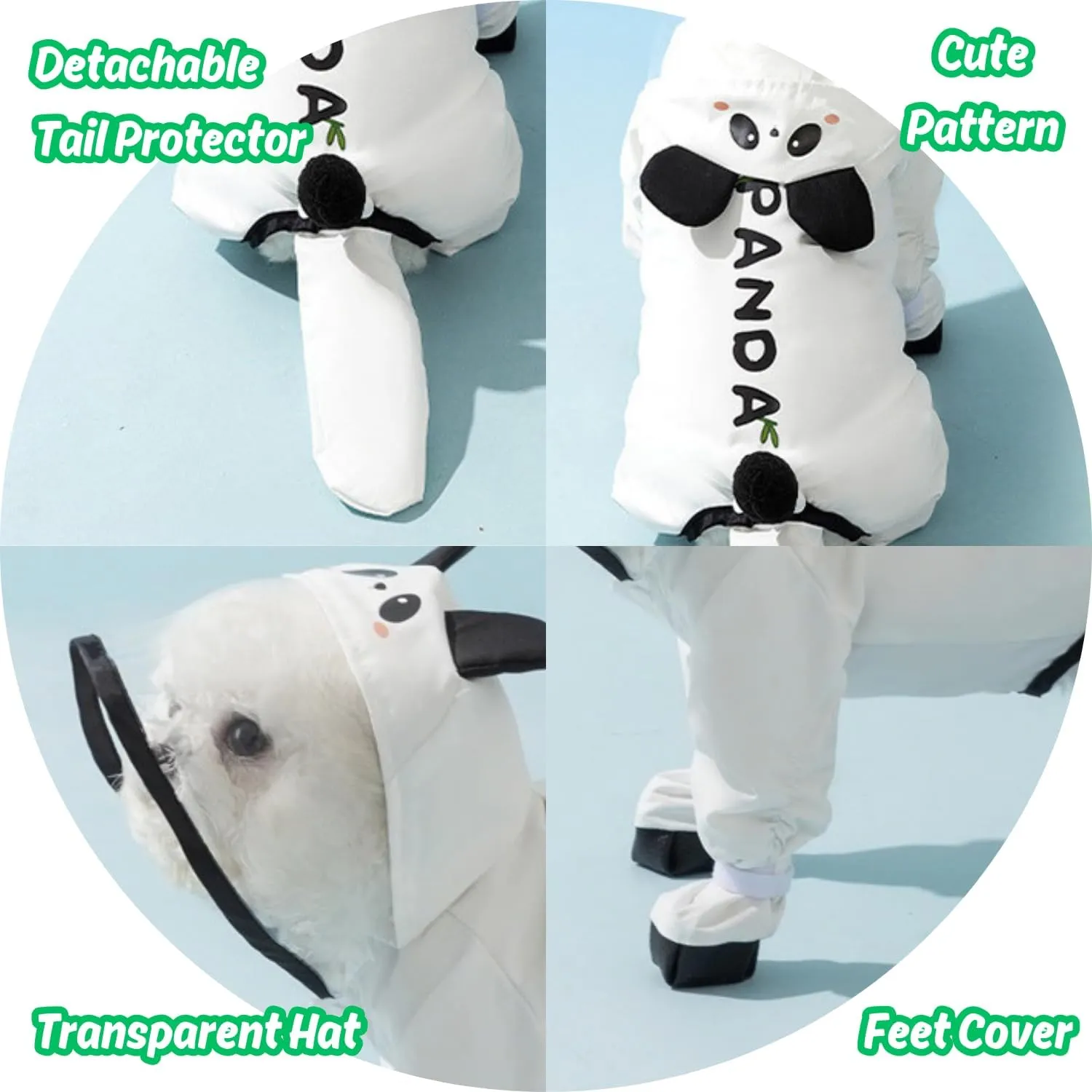 HDKUW Small Dog Raincoat & Rain Shoes Set,Full-Coverage Reflective Dog Jacket with D-Ring,Dogs Raincoat with Rain Boots Set for Puppy Small Dogs Panda XL