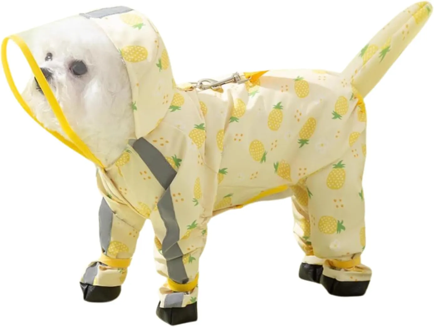 HDKUW Small Dog Raincoat & Rain Shoes Set,Full-Coverage Reflective Dog Jacket with D-Ring,Dogs Raincoat with Rain Boots Set for Puppy Small Dogs Pineapple XL