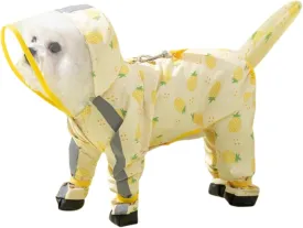HDKUW Small Dog Raincoat & Rain Shoes Set,Full-Coverage Reflective Dog Jacket with D-Ring,Dogs Raincoat with Rain Boots Set for Puppy Small Dogs Pineapple XL