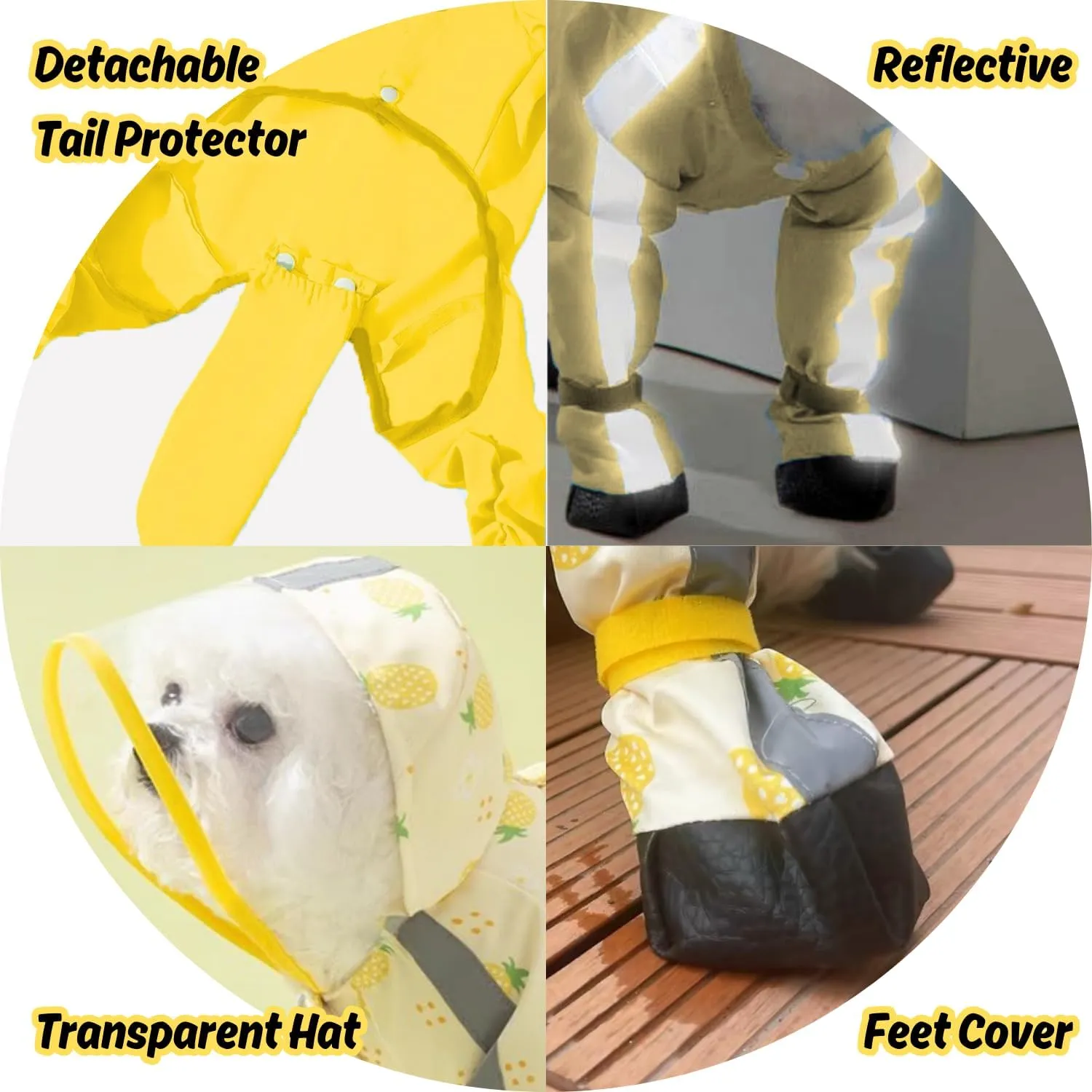 HDKUW Small Dog Raincoat & Rain Shoes Set,Full-Coverage Reflective Dog Jacket with D-Ring,Dogs Raincoat with Rain Boots Set for Puppy Small Dogs Pineapple XL