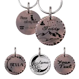 HiPeep Dog Tag Personalized Engraving Pet ID Tags Copper Stainless Steel Custom Name Tag for Dog/Cat Round Shape and Customizable Text on Front & Backside