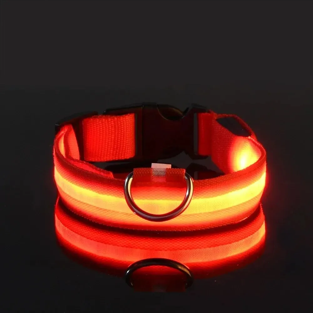 LED Night Safety Flashing Glow In The Dark Dog Collars Luminous Fluorescent Pet Dog Collar Nylon
