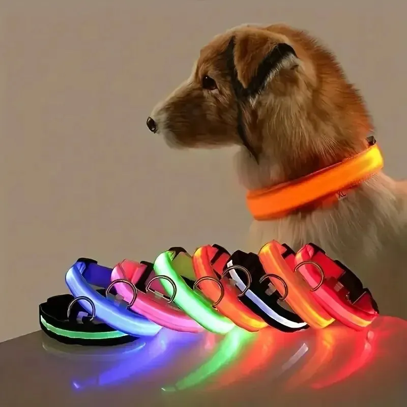 LED Night Safety Flashing Glow In The Dark Dog Collars Luminous Fluorescent Pet Dog Collar Nylon
