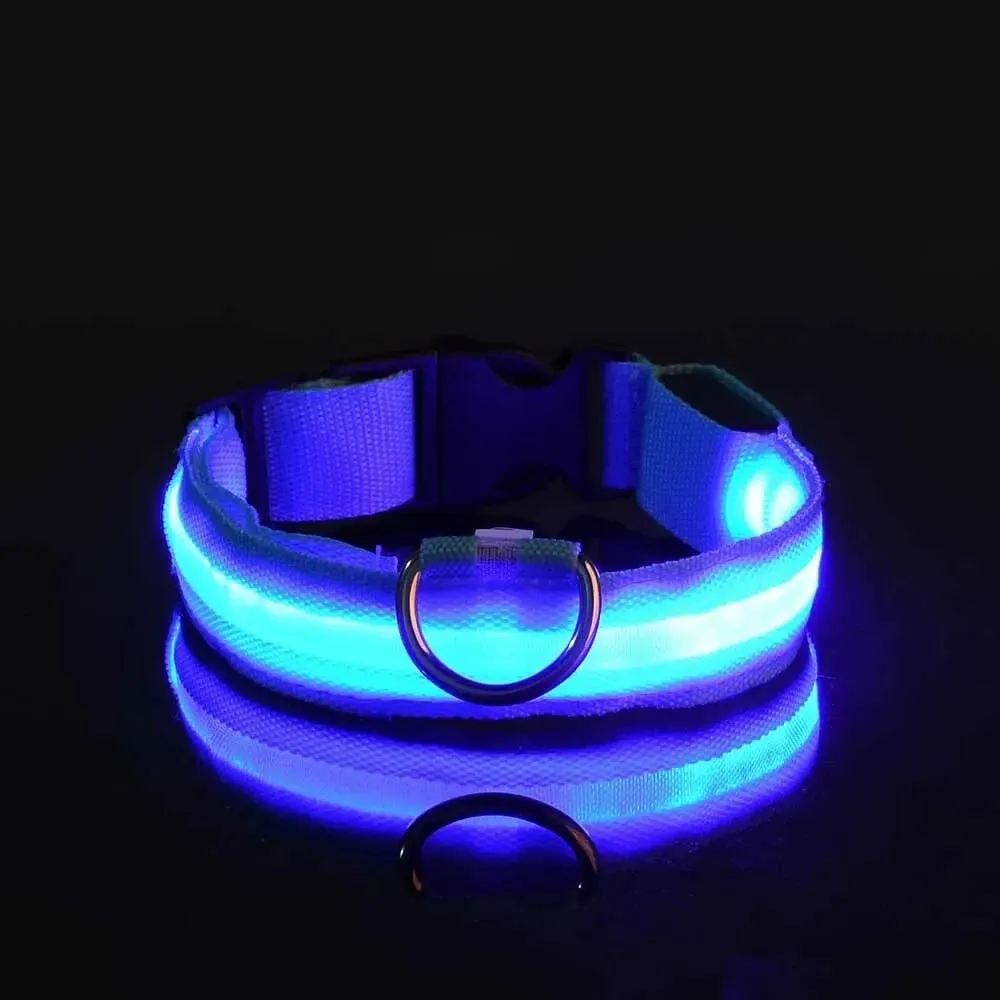 LED Night Safety Flashing Glow In The Dark Dog Collars Luminous Fluorescent Pet Dog Collar Nylon