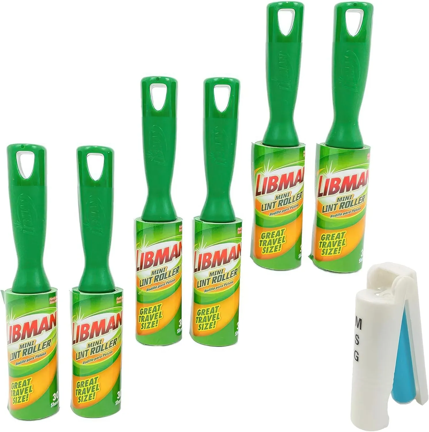 Libman Mini Lint Roller Set with Reusable Lint Remover Brush -Travel Sticky Lint Removing Tool for Pet Hair, Dust, Small Crumbs - 6.5" Portable Lint Brushes with Hanger Hole - 6 Pack (180 Sheets)