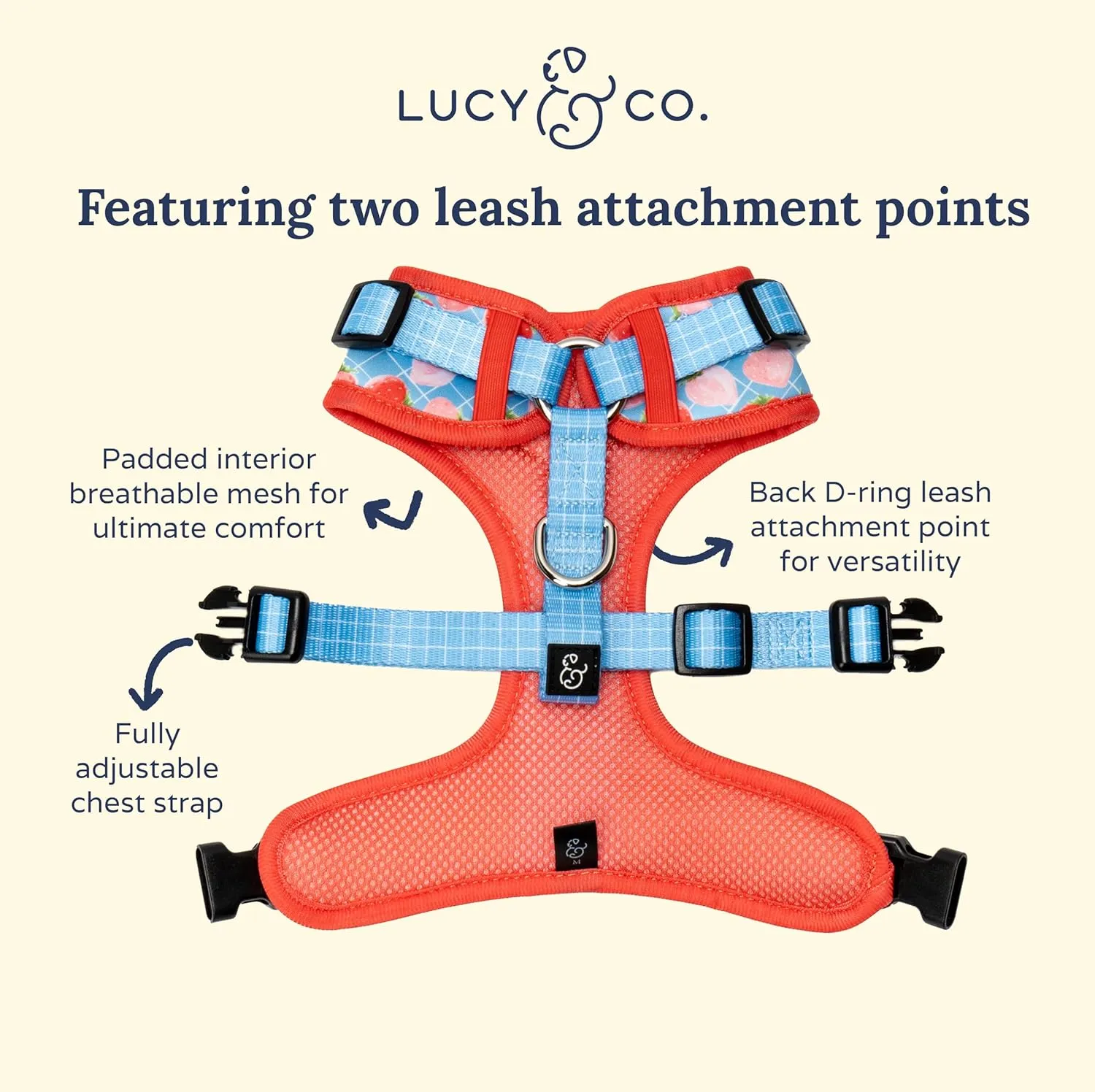 Lucy & Co. The Fresh Berries No-Pull Dog Harness  Size Small Vest to Stop Pulling & Walk Easy  Comfortable Leash Training Product w/Adjustable Chest & Neck Straps