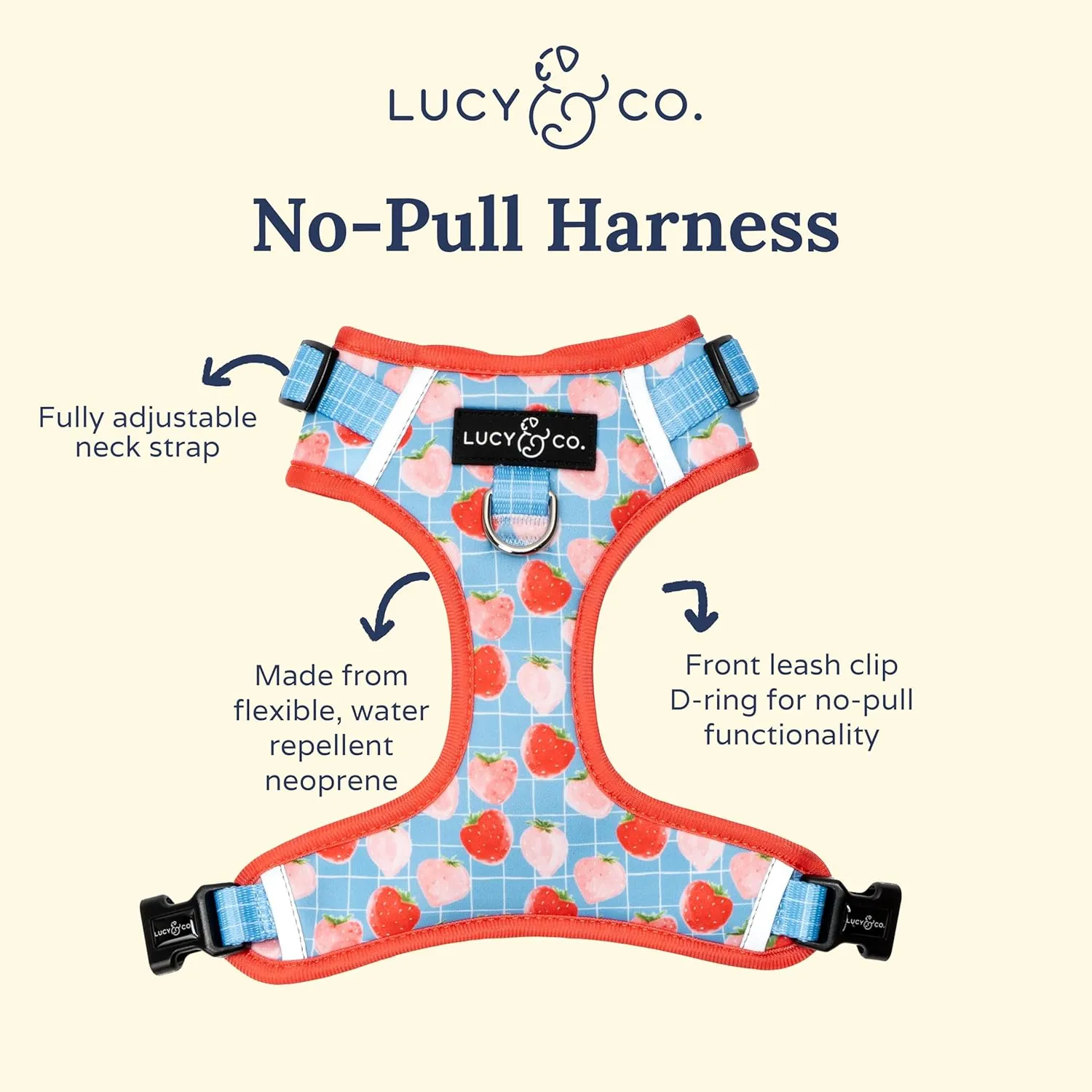 Lucy & Co. The Fresh Berries No-Pull Dog Harness  Size Small Vest to Stop Pulling & Walk Easy  Comfortable Leash Training Product w/Adjustable Chest & Neck Straps