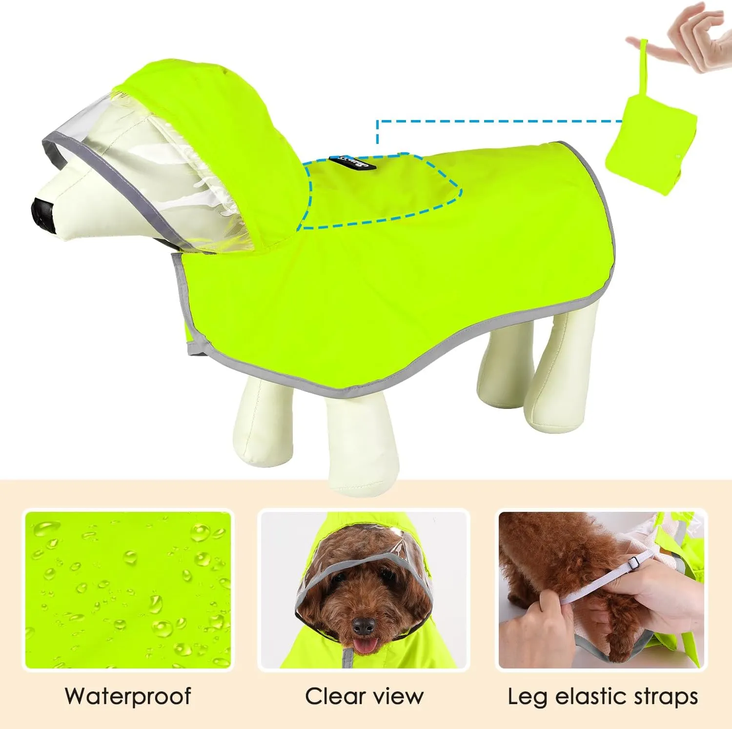 Lukovee Dog Raincoat, Adjustable Dog Rain Jacket with Clear Hooded Double Layer for Large Medium Small Dogs Puppies, Waterproof Rain Coat Poncho with Reflective Storage Pocket & Rim(VL,L)