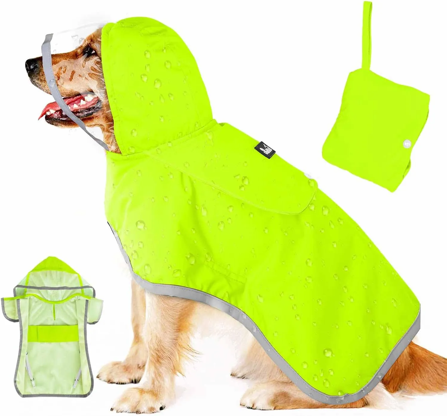Lukovee Dog Raincoat, Adjustable Dog Rain Jacket with Clear Hooded Double Layer for Large Medium Small Dogs Puppies, Waterproof Rain Coat Poncho with Reflective Storage Pocket & Rim(VL,L)