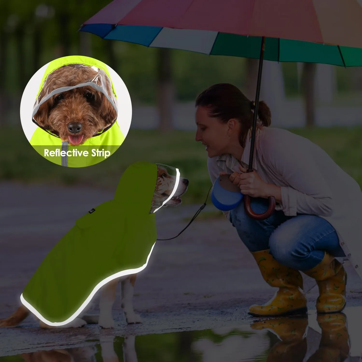 Lukovee Dog Raincoat, Adjustable Dog Rain Jacket with Clear Hooded Double Layer for Large Medium Small Dogs Puppies, Waterproof Rain Coat Poncho with Reflective Storage Pocket & Rim(VL,L)
