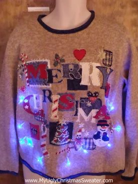 MERRY CHRISTMAS 80 Light Up Ugly Xmas Sweater