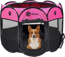 Mile High Life | Foldable Dog Playpen | Portable Dog Crate w Removable Shade Cover | Dog Kennel Indoor/Outdoor w Carry Case | Pen Tent for Dog/Cat/Rabbit(Hot Pink, Large (45"x45"x23"))