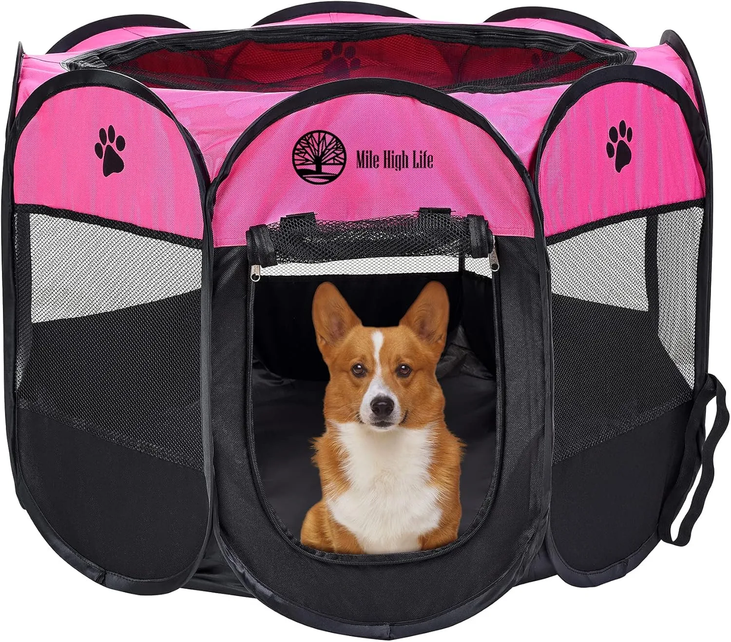 Mile High Life | Foldable Dog Playpen | Portable Dog Crate w Removable Shade Cover | Dog Kennel Indoor/Outdoor w Carry Case | Pen Tent for Dog/Cat/Rabbit(Hot Pink, Large (45"x45"x23"))
